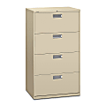 HON® 600 30"W x 18"D Lateral 4-Drawer File Cabinet With Lock, Putty 1 thumbnail image