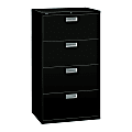 HON® 600 30"W x 19-1/4"D Lateral 4-Drawer File Cabinet With Lock, Black