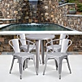 Flash Furniture Commercial-Grade Round Metal Indoor/Outdoor Table Set With 4 Arm Chairs, Silver