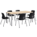 KFI Studios Dailey Table Set With 6 Poly Chairs, Natural/Silver Table/Black Chairs