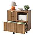 Bestier 32" 3-Drawers  Fluted Wood Mobile Lateral File Cabinet with Printer Tray, Brown 1 thumbnail image