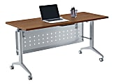 WorkPro® AnyPlace Flip-Top Nesting Training Table With Modesty Panel, 60"W x 29-1/2"H x 24"D, Walnut/Silver 1 thumbnail image
