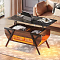 Bestier Lift-Top Coffee Table with LED Light, 25-1/4”H x 41-3/4”W x 19-3/4”D, Walnut