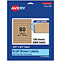 Avery® Kraft Permanent Labels With Sure Feed®, 94601-KMP100, Heart, 3/4" x 3/4", Brown, Pack Of 8,000