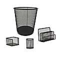 Mind Reader Desktop Organizer Storage Set, Metal Mesh, 10-1/4"L x 10-1/2"W x 11"H, 4 Pcs., Black 1 thumbnail image