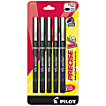 Pilot® Precise™ V5 Liquid Ink Rollerball Pens, Extra Fine Point, 0.5 mm, Black Barrel, Black Ink, Pack Of 5