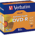 Verbatim® UltraLife™ Archival Grade Gold DVD-R, Pack Of 5 1 thumbnail image