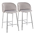 LumiSource Fran Pleated Fixed-Height Counter Stools, Waves, Silver/Chrome, Set Of 2 Stools