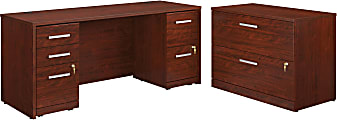 Sauder® Affirm Collection Executive Desk With 2-Drawer Mobile Pedestal File And 3-Drawer Mobile Pedestal File And Lateral File, 72"W x 24"D, Classic Cherry