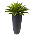 Nearly Natural 38"H Plastic Agave Plant With Cylinder Planter, Green/Gray