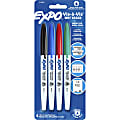 EXPO® Vis-A-Vis Wet-Erase Markers, Fine Point, White Barrels, Assorted Ink Colors, Pack Of 4 Markers