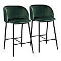 LumiSource Fran Pleated Fixed-Height Counter Stools, Waves, Green/Black, Set Of 2 Stools