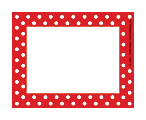 Barker Creek Self-Adhesive Name Badge Labels, 3 1/2” x 2 3/4”, Red-And-White Dots, Pack Of 45