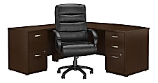 Bush Business Furniture Components Elite 72"W Bow Front L Shaped Desk with File Cabinets and High Back Office Chair, Mocha Cherry, Standard Delivery