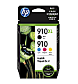 HP 910XL/910 High-Yield Black And Cyan, Magenta, Yellow Ink Cartridges, Pack Of 4, 3JB41AN