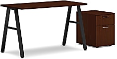 HON® Mod 48"W Table Writing Desk With Mobile Storage, Black/Traditional Mahogany 1 thumbnail image