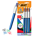 BIC® 4-Color™ Retractable Ballpoint Pen, Medium Point, 1.0 mm, Blue Barrel, Assorted Ink Colors, Pack Of 3