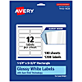 Avery® Glossy Permanent Labels With Sure Feed®, 94228-WGP100, Rectangle, 1-1/4" x 3-3/4", White, Pack Of 1,200