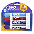 EXPO® Low Odor Dry-Erase Markers, Chisel Tip, Assorted Ink Colors, White Barrel, Pack Of 4 Markers