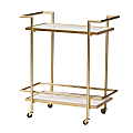 Baxton Studio Louise 2-Tier Wine Cart, 31-3/4" x 27-1/2", Gold/White