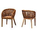 bali & pari Mario Finished Teak Wood Dining Accent Chairs, Natural Brown, Set Of 2 Chairs