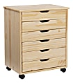 Linon Casimer 6-Drawer Wide Rolling Home Office Storage Cart, Natural