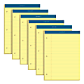 TOPS™ Double Docket™ Writing Pads, 3-Hole Punched, 8 1/2" x 11", Legal Ruled, 100 Sheets, Canary, Pack Of 6 Pads