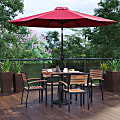 Flash Furniture Lark 7-Piece Outdoor Patio Table Set, 29-1/2"H x 35-1/4"W x 35-1/4"D, Red