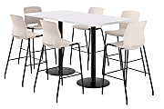 KFI Studios Proof Bistro Rectangle Pedestal Table With 6 Imme Barstools, 43-1/2"H x 72"W x 36"D, Designer White/Black/Moonbeam Stools
