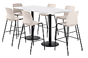 KFI Studios Proof Bistro Rectangle Pedestal Table With 6 Imme Barstools, 43-1/2"H x 72"W x 36"D, Designer White/Black/Moonbeam Stools 1 thumbnail image