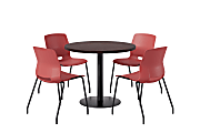 KFI Studios Midtown Pedestal Round Standard Height Table Set With Imme Armless Chairs, 31-3/4”H x 22”W x 19-3/4”D, Cafelle Top/Black Base/Coral Chairs