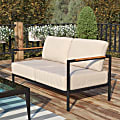 Flash Furniture Lea Indoor/Outdoor Patio Loveseat With Teak Accent Arms, Beige/Black 1 thumbnail image