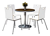 KFI Studios Jive Round Pedestal Table With 4 Stacking Chairs, 29"H x 36"W x 36"D, White/Walnut 