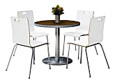 KFI Studios Jive Round Pedestal Table With 4 Stacking Chairs, 29"H x 36"W x 36"D, White/Walnut  1 thumbnail image