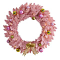 Nearly Natural 24” Artificial Christmas Wreath With 35 LED Lights And Ornaments, 24” x 4”, Pink 1 thumbnail image