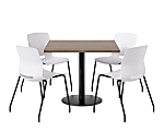 KFI Studios Proof Cafe Pedestal Table With Imme Chairs, Square, 29”H x 36”W x 36”W, Studio Teak Top/Black Base/White Chairs
