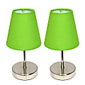 Simple Designs Sand Nickel Mini Basic Table Lamp Set with Green Fabric Shades