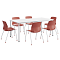 KFI Studios Dailey Table Set With 6 Poly Chairs, White Table/Coral Chairs
