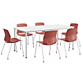 KFI Studios Dailey Table Set With 6 Poly Chairs, White Table/Coral Chairs 1 thumbnail image