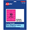 Avery® Printable Labels With Sure Feed® Technology, 94207-NMP40, Rectangle, 2" x 4", Matte Neon Magenta, Pack of 400 1 thumbnail image