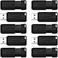 Verbatim® PinStripe USB Flash Drive, 32GB, Black, Pack Of 10