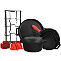 MegaChef 12-Piece Round Pre-Seasoned Cast Iron Cookware Set, Black 1 thumbnail image