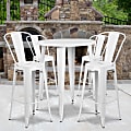 Flash Furniture Commercial-Grade Round Metal Bar Table Set With 4 Café Stools, 41" x 30", White