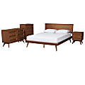 Baxton Studio Melora Mid-Century Modern Finished Wood/Rattan 4-Piece Bedroom Set, King Size, Walnut Brown 1 thumbnail image