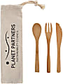 Custom 3-Piece Bamboo Utensil Set With Travel Pouch, 10" x 2-3/4"