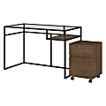 Bush Furniture Anthropology 48"W Glass Top Writing Desk With 2 Drawer Mobile File Cabinet, Rustic Brown Embossed, Standard Delivery