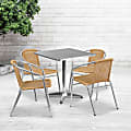 Flash Furniture Lila Square Aluminum Indoor-Outdoor Table With 4 Chairs, 27-1/2"H x 27-1/2"W x 27-1/2"D, Beige, Set Of 5
