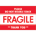 Tape Logic® Preprinted Labels, DL2158, Do Not Double Stack, Rectangle, 2" x 3", Red/White, Roll Of 500 1 thumbnail image