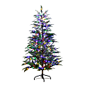 Nearly Natural 5’H Pre-Lit Artificial Park City Pine Christmas Tree With 200 Multicolored LED Dewdrop Lights, 60”H x 36”W x 36”D, Green 1 thumbnail image