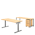 Bush Business Furniture 400 Series 72"W x 30"D Height Adjustable Standing Desk With Credenza And Storage, Natural Maple, Premium Installation